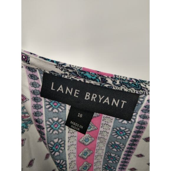 Lane Bryant Blouse Top Plus 18 Classic‎ Long Sleeve Square Neck Boho Teal Pink - Picture 5 of 12